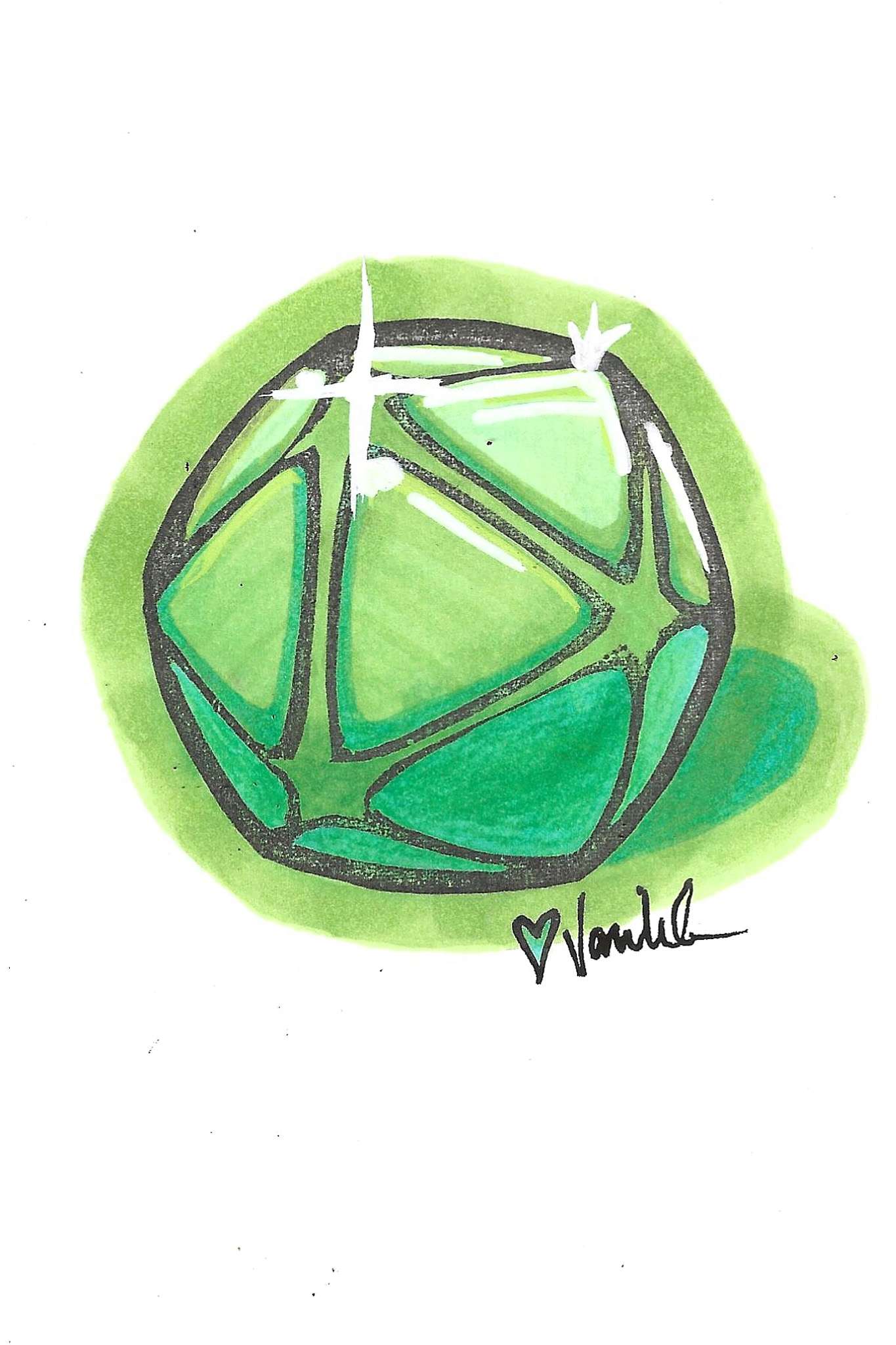 Hand-Colored D20 Linocut Print – Various Colors